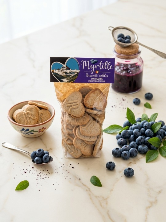 Acheter un biscuit artisanal à la myrtille, La Capucinoise des Hautes-Alpes, recette gourmande, fruitée, intense, authentique, locale, et équilibrée