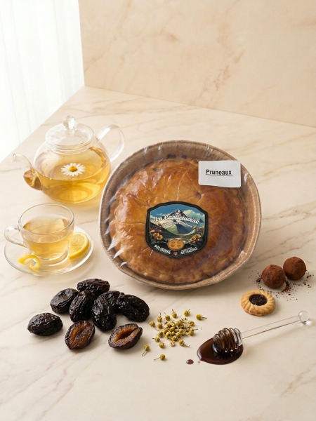 Tarte briochée pur beurre aux pruneaux La Capucinoise, recette artisanale des Hautes-Alpes généreuse moelleuse authentique